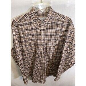 Wedgefield Dress Shirt Mens size Medium Brown Striped Button Up Long Sleeve